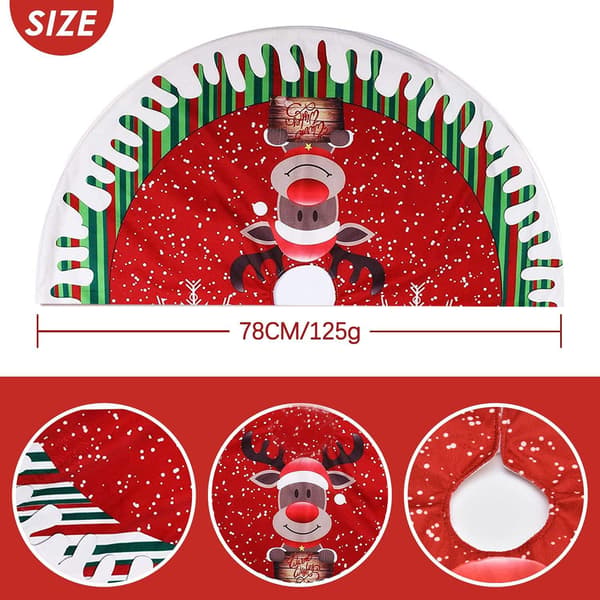 1 pc 78 cm red Christmas tree mat, Christmas tree with reindeer pattern