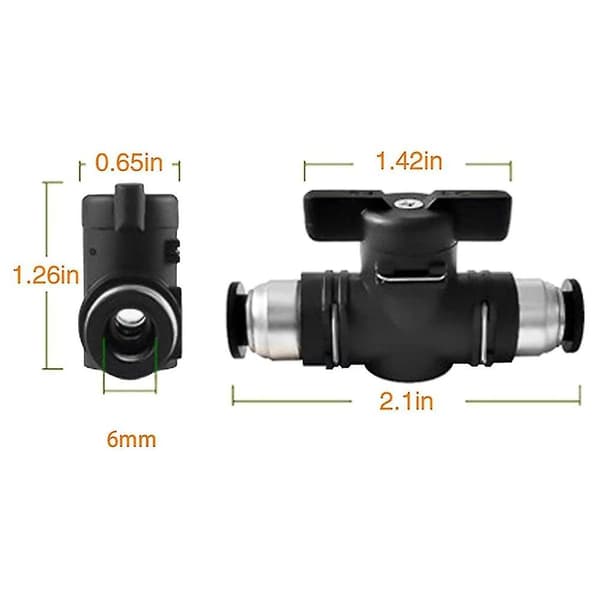 6 mm Push Connect Kuglehane 6 mm Luftstrømskontrolventil Hurtigkoblingsventil Rørfittings 3-pak
