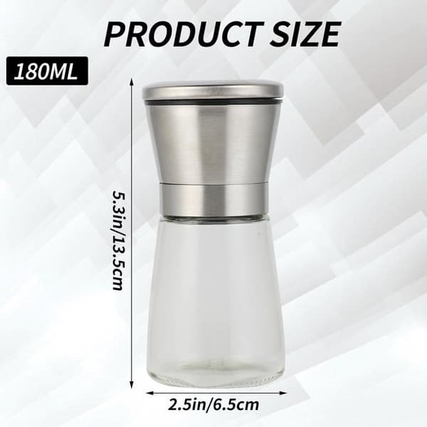2-delt peberkværnsæt - Salt- og peberstrøer - Peberkværn, 180ml*2 rustfrit stål og glas, perfekt til kværning og genopfyldning