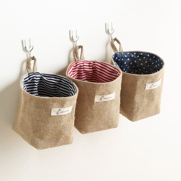 Jute Cotton Bag Desktop Storage Basket Hanging Bag Small Bag Sundries Storage Box with