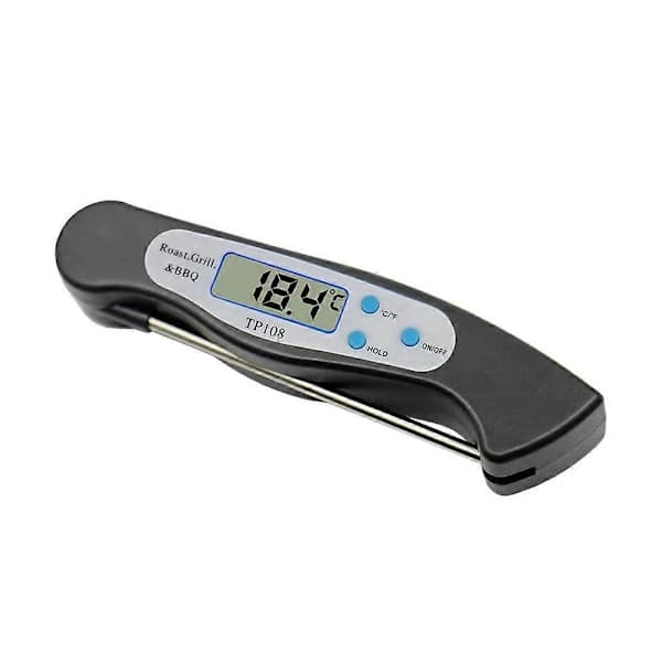 Digitalt kødtermometer med foldbar sonde LCD-display til madlavning grillning bagning mælk badevand sort