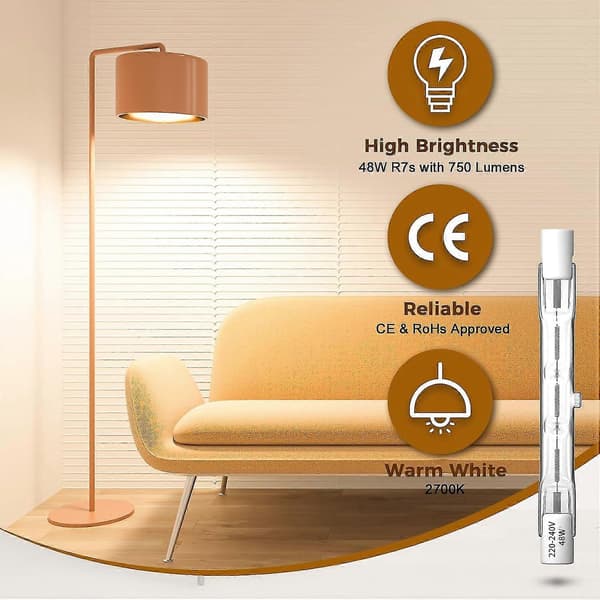 R7s Halogen Bulb 78mm 48w Dimmable R7s Linear Halogen Lamp Safety Lights, 750lm Warm White 2700k J78 Double-Ended Floodlight5.22 [Db]