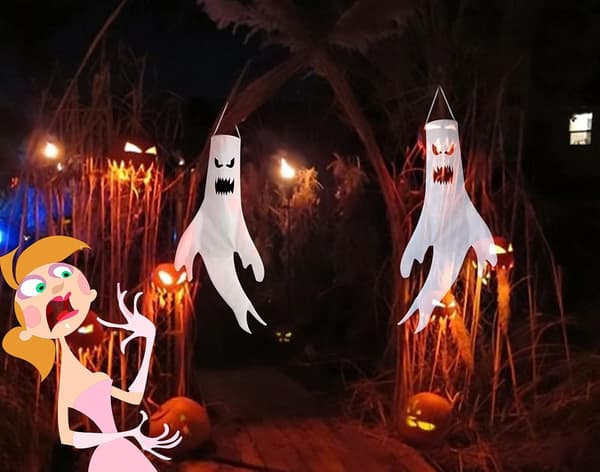 Halloween-dekorasjoner Spøkelsesvindstrømper Hengende Dekor for Hjem Ind