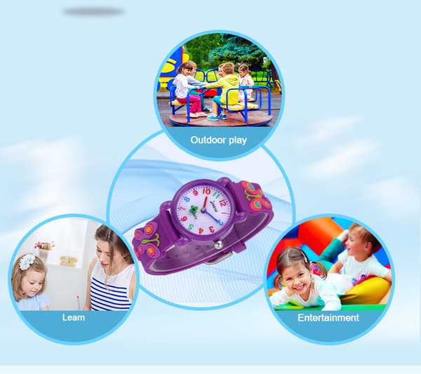 Lasten 3D silikoninen sarjakuva perhoskello vedenpitävä kvartsikello