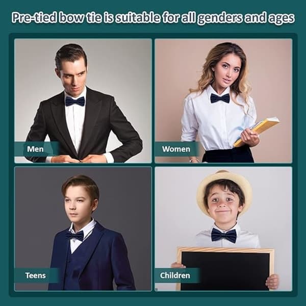 Men's Pre-Tied Bow Tie, Adjustable Formal Satin Bow Tie for Party Wedding (Navy Blue)