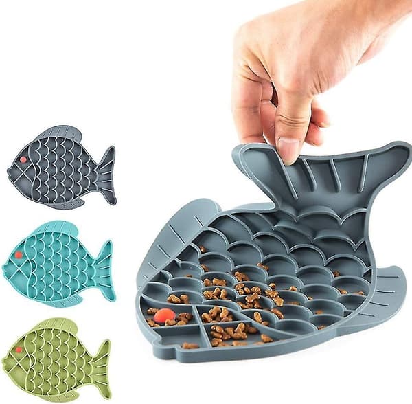 Langsom fodringsmåtte til katte og hunde, fiskeformet langsom foderautomat til katte og hunde