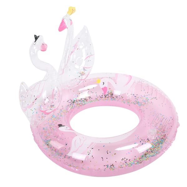 Kids Double Swan Swim Ring Inflatable Glitter Pool PVC Floating Ring Pink 60