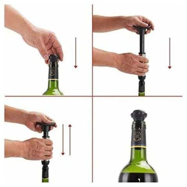 Stainless Steel Vacuum Pump with 4 Stoppers, Wine Preserver Pump to Remove Air and Keep Wine Fresh