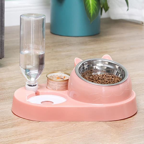 Automatisk kattefoderautomat og vandbeholder til kat og hund, drikkeskål til hunde, foderautomat til kæledyr, hundeprodukter (pink)