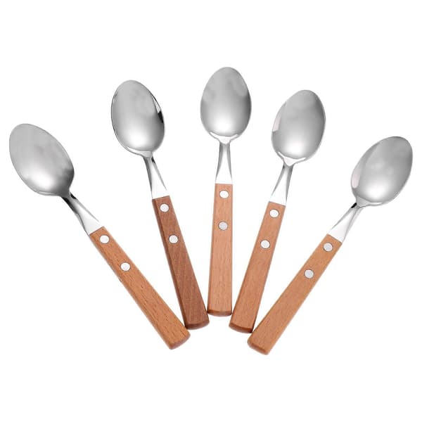 Dessertskeer i stål til at spise desserter, is med træhåndtag, assorterede farver, 5 stk.