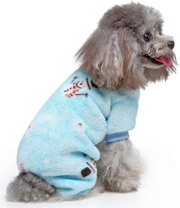 Julepyjamas til hunde og katte med snefnugmønster, varm, blå, størrelse M