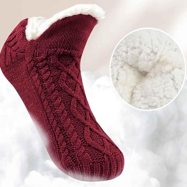 Women's Slippers, Fluffy Fleece Lined Non-Slip Socks, Red, Size 38-42 (26cm)