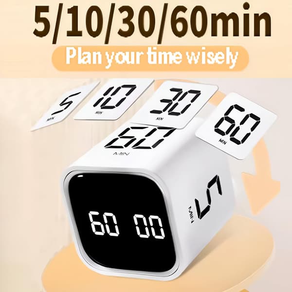 (Hvit) Kjøkkentimer, Stoppeklokke, Timer for 5/10/30/60 Minutter, Digital Kubetimer for Barn og Voksne til Kjøkkenet