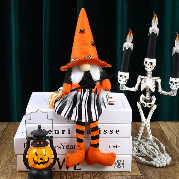 Halloween Broom Witch Black Flag Long Legs High Hat Dwarf Faceless Old Man Doll Pumpkin Arrangement Ornament