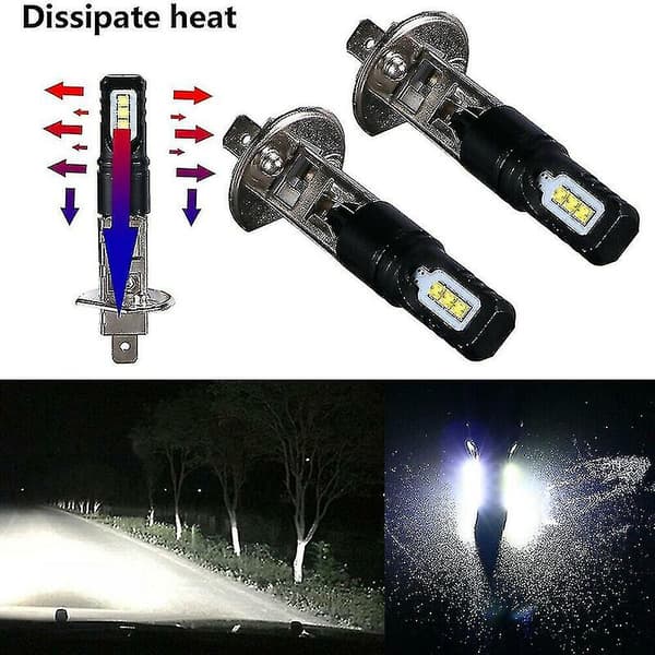 2x H1 6000k Super Bright White 6000lm Drl Led-forlygtesæt Fjernlys
