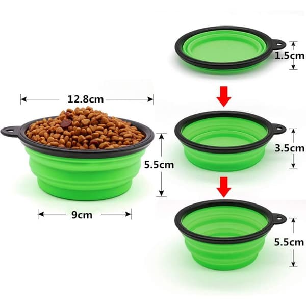 2 stk. Bærbare Katteskåle Foldbare Katteskåle, Rejseskål til Hund og Kat (350 ml, Blå og Grøn)