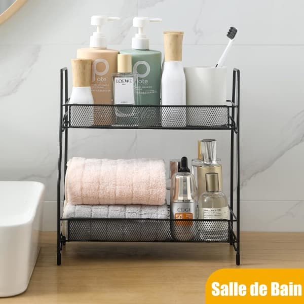 Kitchen Spice Rack, Storage Rack, Organizer, Countertop Spice Storage, Vertical Shelf for Kitchen Cabinets, Bathroom, Black (2 Tiers) Y
