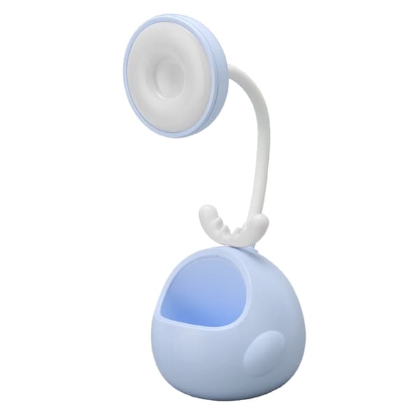 LED Table Lamp Flexible Hose Foldable Desk Lamp with Pen Holder USB Charging Cartoon Night Light Blue