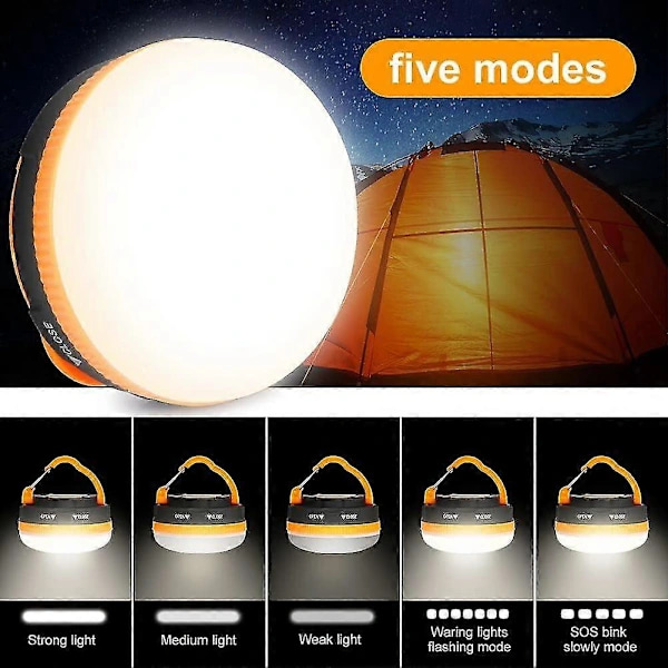 Bærbar LED-campinglampe med 5 tilstande og krog