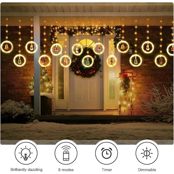[PL】 Christmas Window Lights 3m x 0.5m LED String Curtain Fairy Light with 8 Modes Christmas Decoration (Warm White)
