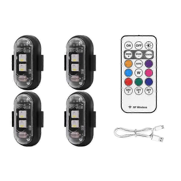 4 stk Trådløse LED Strobelys Fjernkontroll 8 Farger Vanntett USB-lading Varsellys