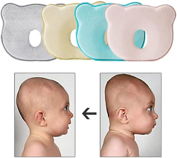 Babypute 3D Memory Foam - Spedbarnspute for å forhindre flatt hode - Sovepute for småbarn for bilsete og barnevogn (Grå)