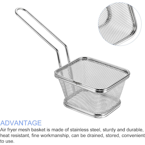 Airfryer-kurv i rustfrit stål (4\" x 3,5\"), rektangulær chips-netkurv, non-stick airfryer-bageplade