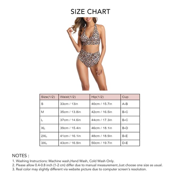 2 stk. Dame Badedragt Leopardprint Høj Talje Badedragter Halter String Bikini Sæt Lysebrun 3XL