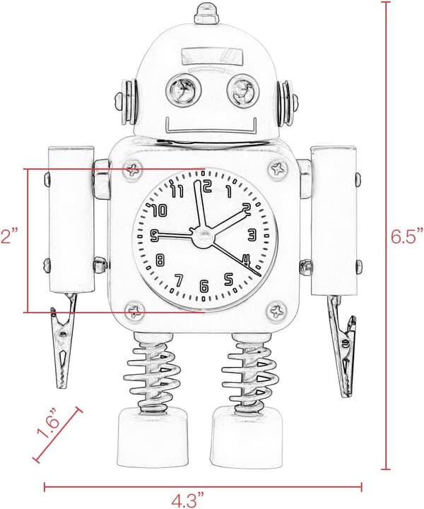 Ruostumaton metallinen, ääntä pitämätön robottihälytyskello - Herätyskello vilkkuvilla valoilla ja käsisoljella, rubiininpunainen Ruby Red Ruby Red