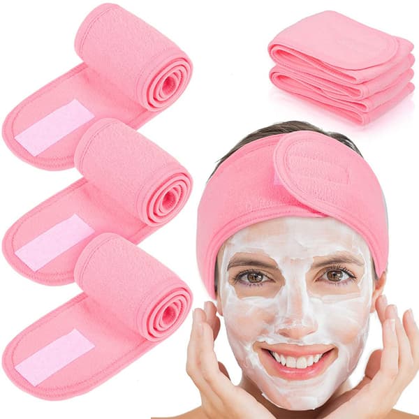3 stk vaskbare hår- og makeup-hovedbånd, stribede hovedbånd, rosa til spa