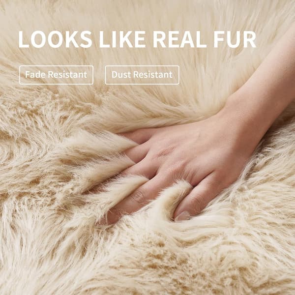 Soverom kunstig pelsmatte, fluffy ryamatte, myk saueskinnmatte sofapute, beige plysj liten matte ryamatte-FA-