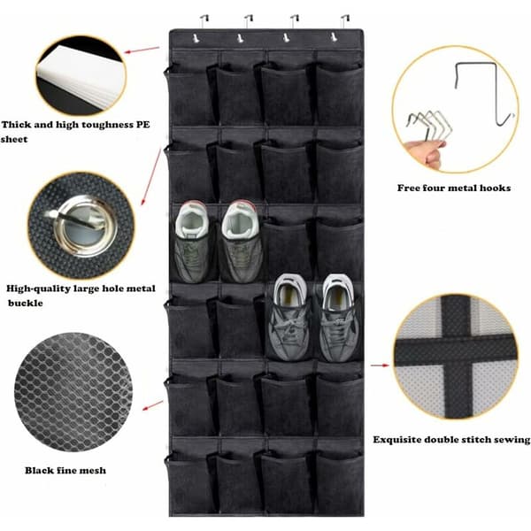 Shoe Organizer Hanging Door Storage Mesh Bag Size 24 (Black, 150.55cm)