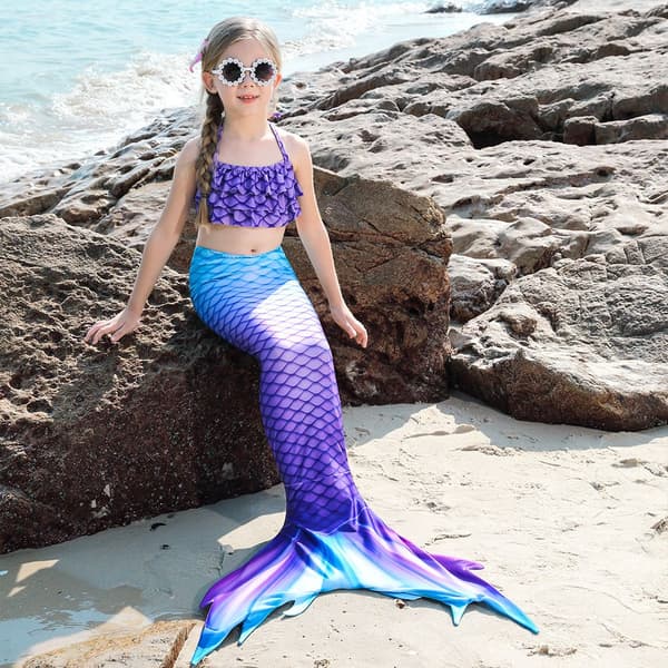 Fishtail baddräkt för barn, strandbikini, sjöjungfrubaddräkt, 12-13 år