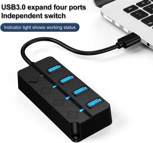 1 st svart 4-portars USB 3.0-hubb, 4-portars USB 3.0 5 Gbps hubbadapter