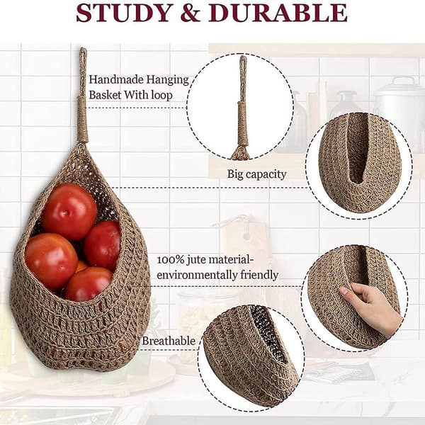 Hanging Jute Onion Basket for Pantry, Potato Garlic Onion Baskets, Boho Wall Baskets 2pcs - Perfect