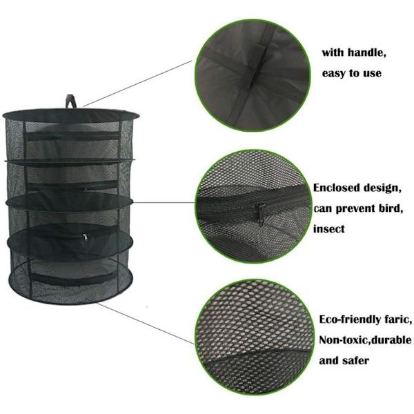 Layer Herb Drying Rack, 60cm Hanging Drying Net, 20cm Distance Between Layers, Foldable Drying Net for Hydroponics, Fish, Weeds - 1pc