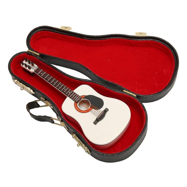 Mini Gitarrmodell Hvit 13 cm Lang Glatt Tre Rik Detaljering Miniatyr Tregitar for Bord Hylle Skap