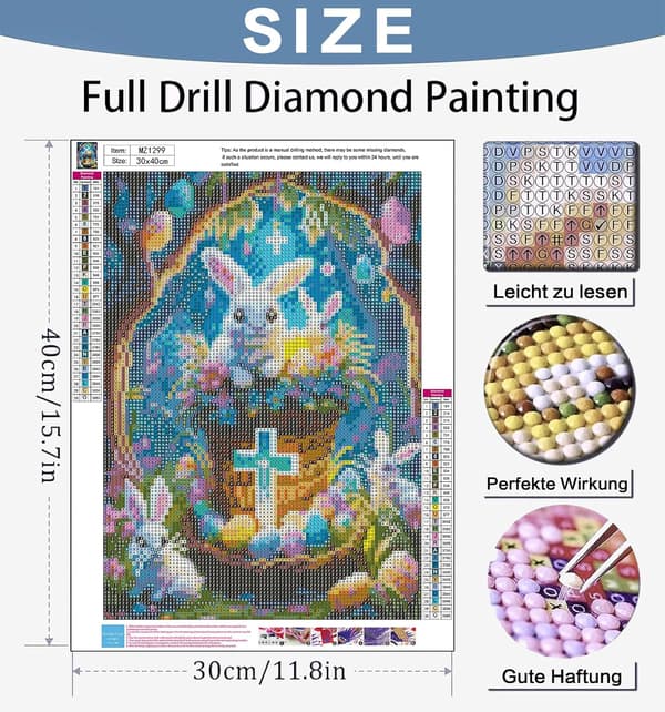 Påske Diamantkunst Sæt til voksne, Diamantmaleri Sæt til voksne, 5D DIY 12x16tommer