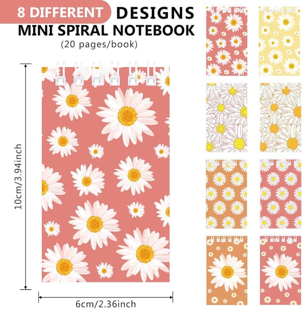 24 kpl Boho Daisy Mini Spiraalimuistikirja Irtotavarana Groovy Tasku -