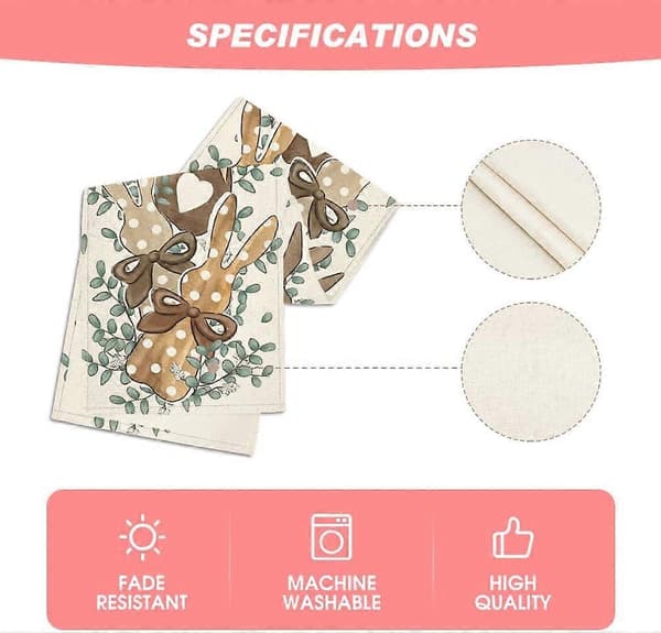 Eucalyptus Dots Rabbit Easter Table Runner 13x72 inch, Spring Seasonal Kitchen Dining Decoration, House Party Decor (FMY)
