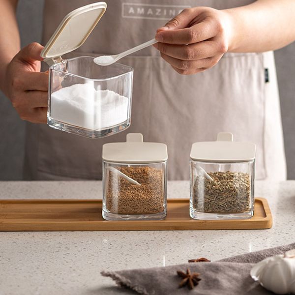 Clear Spice Rack Spice Jars Spice Box Set Spice Container with Lid and Spoon Gray Gray