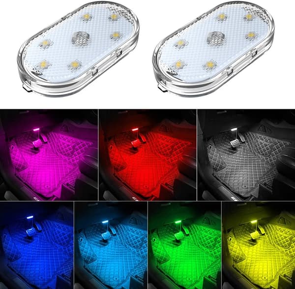 PCS Bil LED-lamper Interiør, 7 farver Ambient Belysning Bil Interiør, USB Genopladelig Bil Interiør Læselampe, Bærbare LED-lamper til Bil