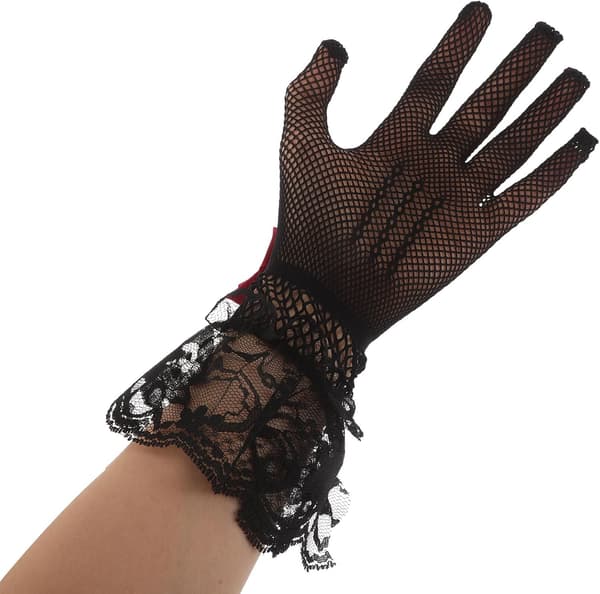 Sorte blondehandsker til kvinder med 3D roser mønster af blonde og fløjl, fleksibel pasform, elegante te-selskab bryllupsaftenhandsker