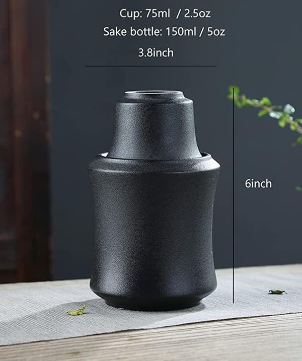 Keramisk Sake-sett, 1 flaske og 1 kopp, 1 tankvarmer, sett med 3