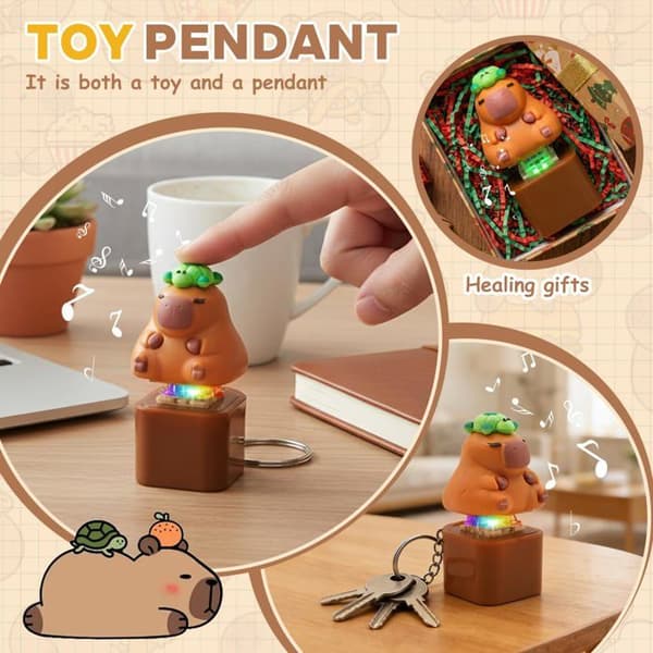 Capybara Sound and Light Keychain - 1 pc, Sensory Anti-stress - Concentration and Relief