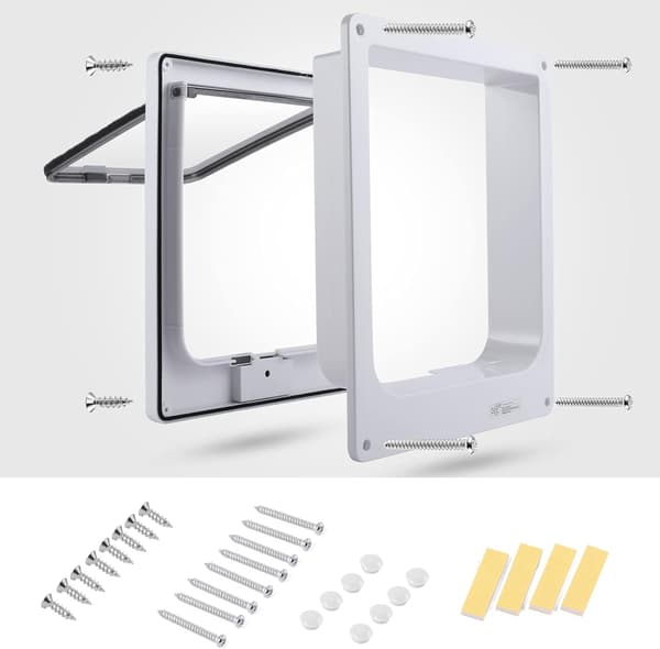 Small Cat Flap (outer dimensions 23.5 x 27 cm x 5.5 cm), four-way lockable, cat flap for kittens - white