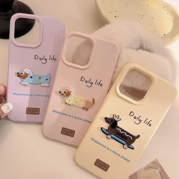 Kompatibel med iPhone 15 Cover Silikone Sød Hvalp Broderidesign til Mode Slank Blød Fleksibel Silikone til iPhone