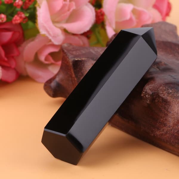 1 pc Natural Black Obsidian Crystal Stone Point Healing Hexagonal Wand Column