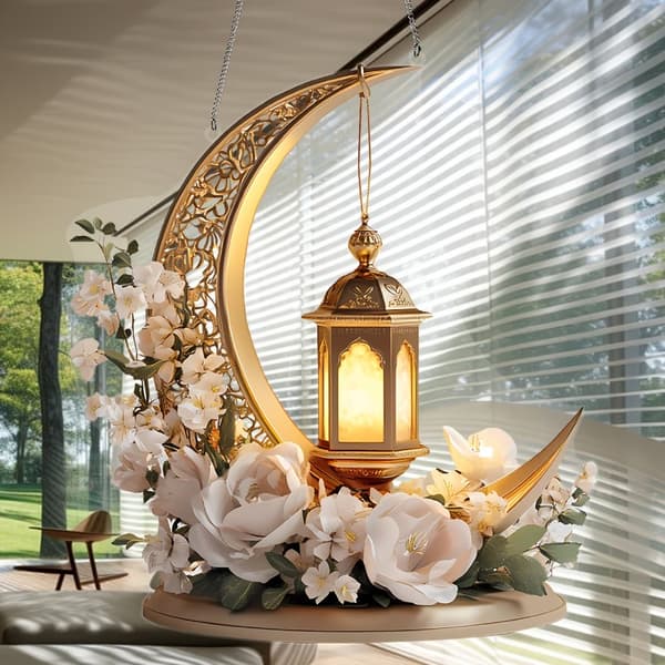2D Flad Arabisk Festival Stjernelampe Blomst Solfanger Akryl Hængende Vinduesdekoration Ramadan Eid Gave