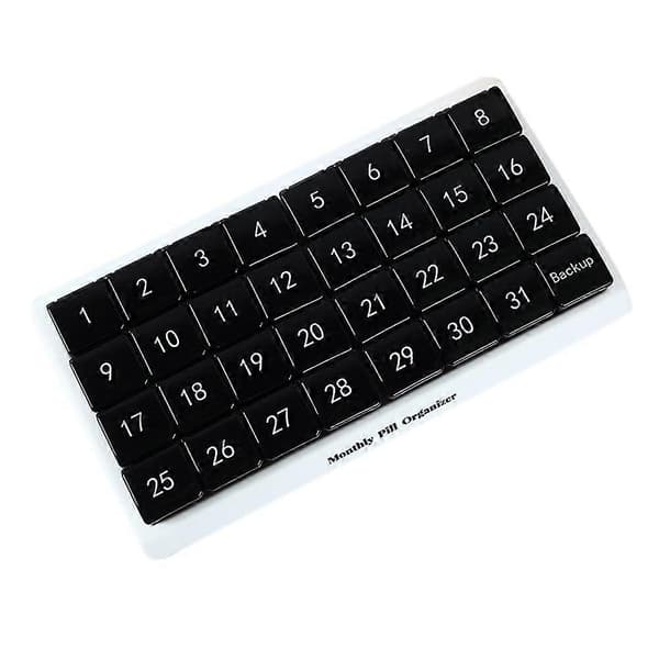 Monthly 31 Compartments, 1 Per Day, 4 Weeks Full Month 31 Days, Black